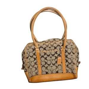 Coach Satchel Handbag Purse Signature Jacquard Brown Leather Trim Dome Bag